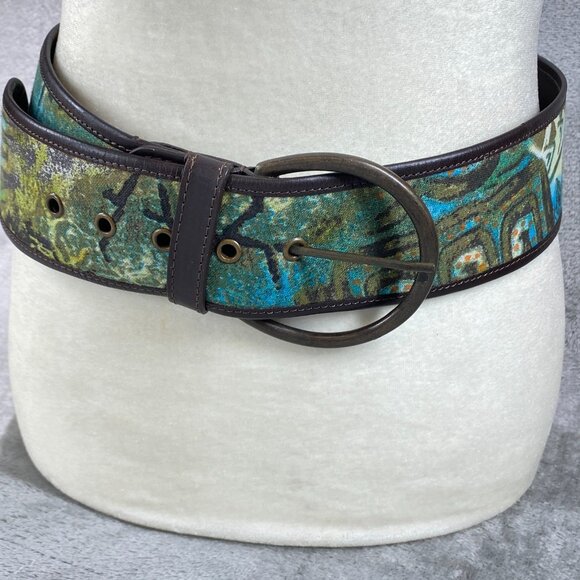Vintage Chico's Wide Belt Womens Small Brown Green Blue Abstract Print Casual - Picture 3 of 9